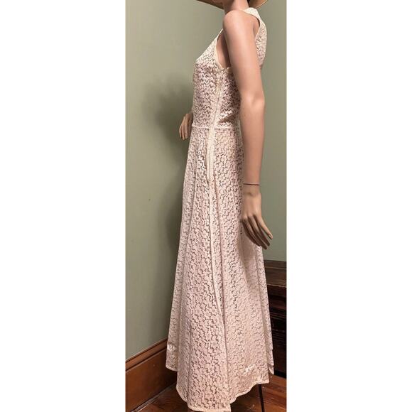 Vintage 1950’s Cream Floral Lace Fit & Flare Sleeveless DRESS - Picture 5 of 9